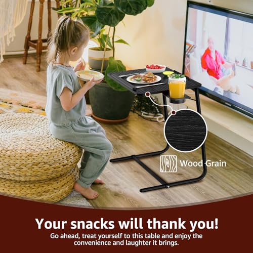 NUTIKAS Black 2-Piece Folding Adjustable TV Trays with Cup Holders