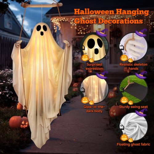Halloween Decorations Outdoor - 5FT Hanging Swing Ghost with Remote