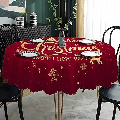 AOYEGO 60" Round Christmas Tablecloth with Snowflake Elk Pattern – Waterproof Holiday Linen