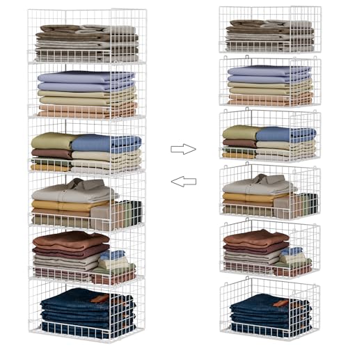 6-Tier Stackable Closet Organizer Shelves White - Clothes & Storage Bins