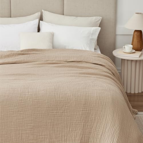 Queen 6-Layer Cotton Muslin Blanket - Beige, 90x90 Inches, Cozy & Breathable