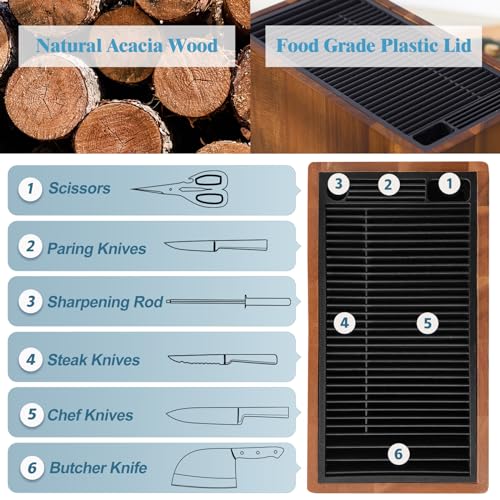 ENOKING Rectangular Acacia Wooden Knife Block Without Knives, Large Capacity