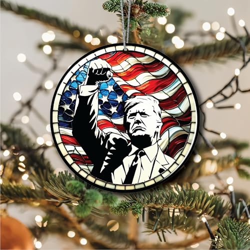Patriotic Fist Christmas Ornament ? Stained Glass American Flag Design | Republican Holiday Decoration, Conservative Gag Gift, Political Tree Keepsake, Funny Stocking Stuffer