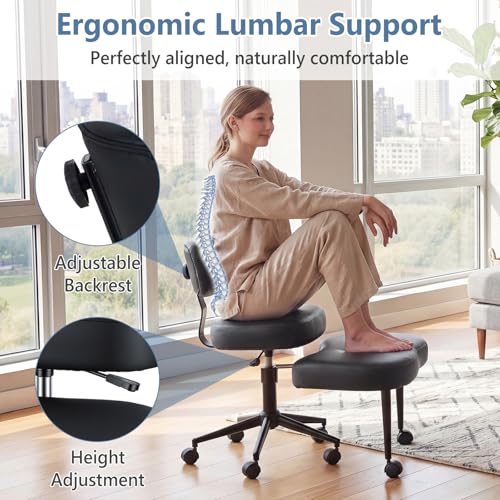DUMOS Black ADHD Meditation Chair with Adjustable Backrest & Footstool - Cross-Legged Office & Yoga Seat