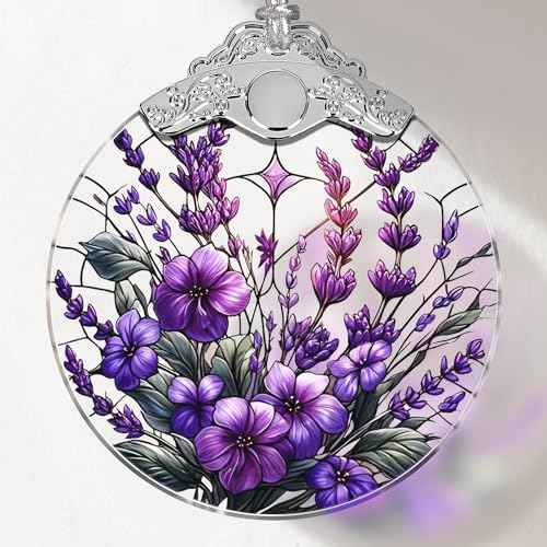 Touber Stained Glass Christmas Ornament, Purple Bauhinia & Violets, 3x3.5 Inch, Hanging, Christmas Tree Decoration