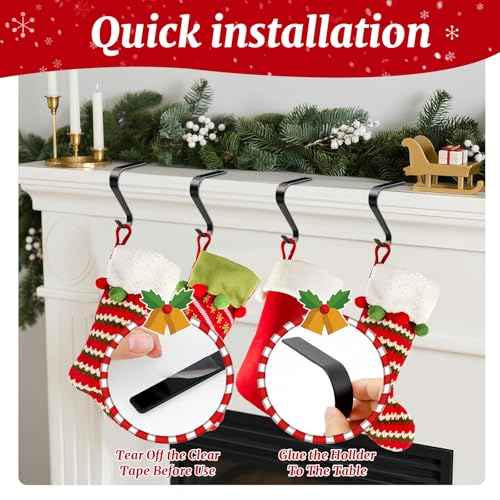 Christmas Stocking Holders for Mantle, Non-Slip & Scratch-Free Stocking Holder Hooks for Fireplace, 4 Pack Lightweight Christmas Stockings Hangers for Mantle Xmas Decor and Home Decorations, Black