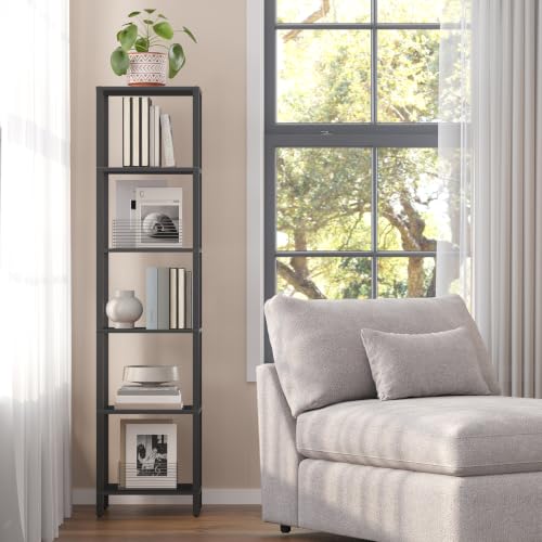 Black 6-Tier Narrow Bookshelf for Small Spaces - TUTOTAK 65.3-inch Tall Storage Rack