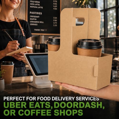 Kaderron 100 Pack Drink Carrier with Handles, 2/4 Cup Foldable Cardboard Holder
