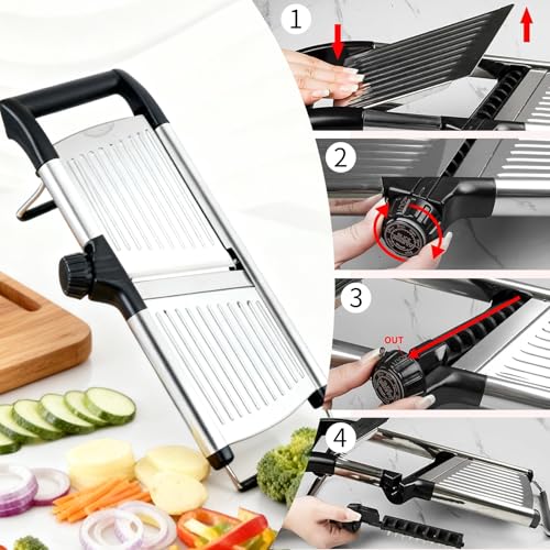 Mandoline Slicer for Kitchen with Julienne & Adjustable Thickness - Silver