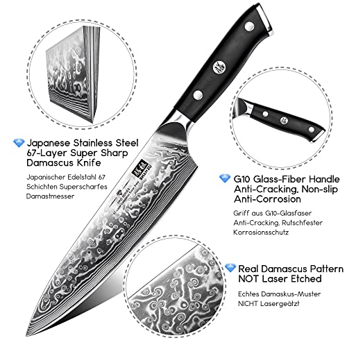 8 Inch Japanese Damascus Steel Chef Knife - SHAN ZU Kitchen Knife with G10 Handle