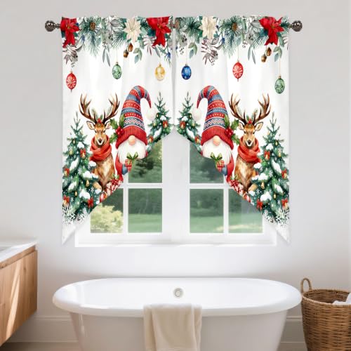 Christmas Snowman Kitchen Valance 28x36 in - 1 Pair, Red