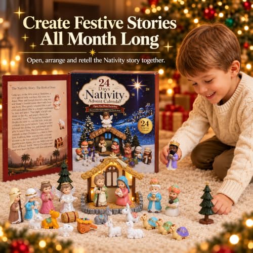 Nativity Advent Calendar 2026 Kids -24 Days of Set with LED Lights