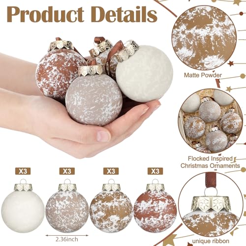 PullCrease 12 Pcs Light Brown Neutral Christmas Ornaments - Powder Matte Tree Decor