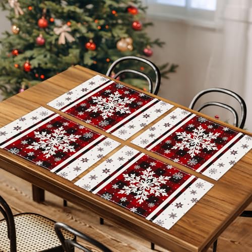 ARPOVIST Snowflakes Buffalo Plaid Christmas Placemats Set of 4 - 12x18 in (Variation: Snowflakes1)
