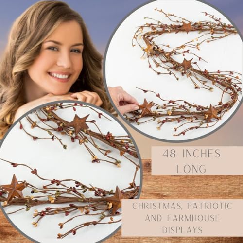 48" Green, Rust & Toffee Pip Berry Star Garland – Earth‑Tone Berries