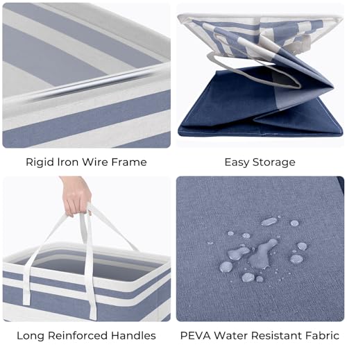 HomeHacks 2 Pack Large 75L Collapsible Laundry Baskets with Reinforced Handles, Waterproof Fabric - Blue + Pink