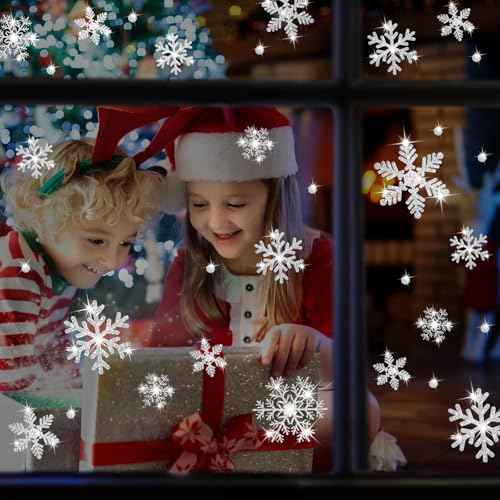 LUDILO 240Pcs Christmas Window Clings Glitter Snowflakes Window Decals Static Window Stickers for Christmas Decorations Windows D?cor Ornaments Xmas Party Supplies Thanksgiving Party D?cor