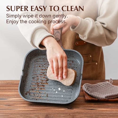 Gray Granite 12-Inch Nonstick Grill Pan for Stove Tops - Versatile Indoor & Outdoor Skillet with Pour Spouts