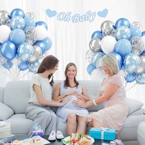 61pcs Winter Wonderland Balloons Set, Snowflake Confetti Balloons Blue Metallic Silver White Balloon for Snowflake Frozen Christmas Winter Wonderland Birthday Party Decoration