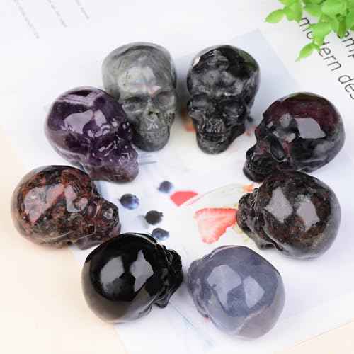 2 Inch Mahogany Obsidian Crystal Skulls Decor,Human Skull Sculpture Statues Healing Crystal Decor,Halloween Skull Figurines,Home Office Decoration Christmas Meditation Gifts for Men Women