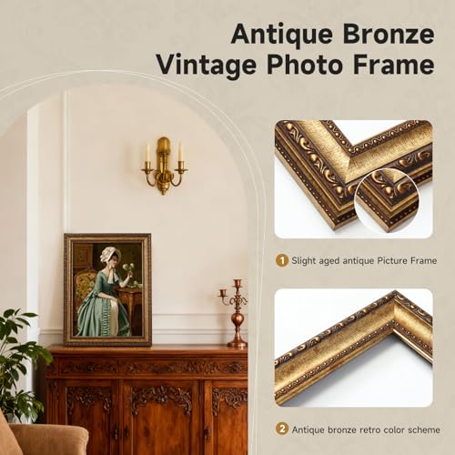 Antique Gold 12x16 Picture Frame Set - Vintage Gold Finish, Mat for 8.5x11 Prints - 4 Pack