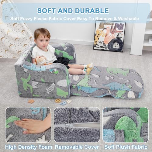 Kids Sofa Chair with Blanket - 2-in-1 Fold Out Couch for Children, Dark Gray