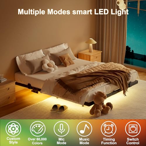 LUKIROYAL Floating Bed Frame Full Size with Smart LED Lights and