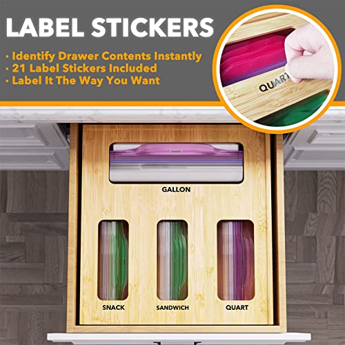 SpaceAid Natural Bamboo Bag Storage Organizer for Kitchen Drawer, 3 Inch Height, 4 Slots