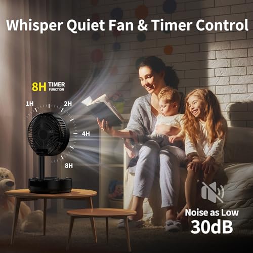 10-Inch Portable Foldable Battery Fan with 8 Speed & Oscillation - Black