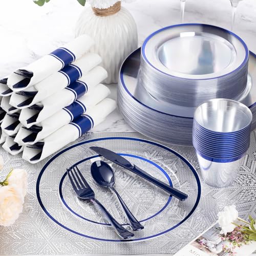 Dark Blue 700 Pcs Disposable Plastic Plates for Parties - BPA-Free