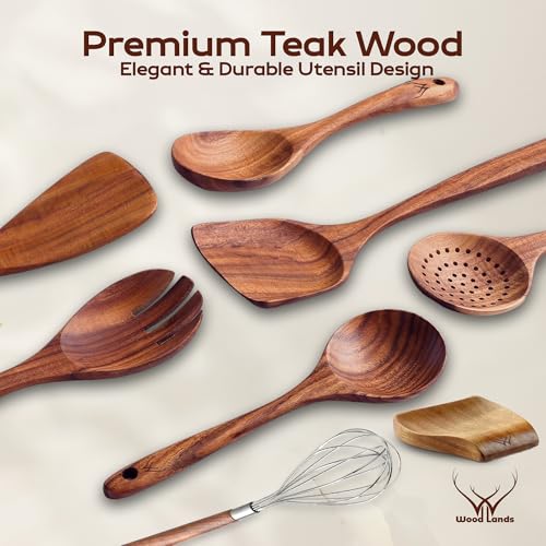 8 Pcs Teak Wooden Kitchen Utensil Set - Premium Cooking Spoons & Spatulas - Natural Wooden Cooking Tools - Variation of THIS listing