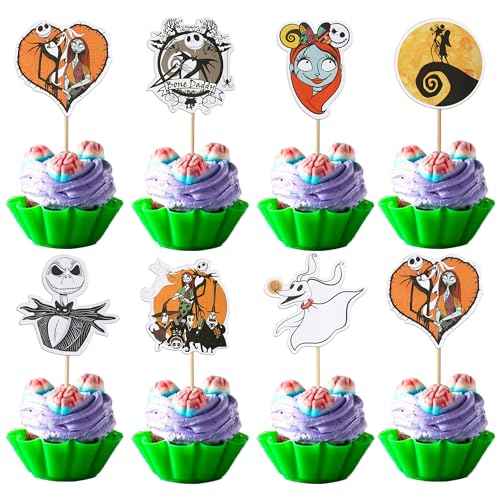 Rsstarxi 42 Pack Nightmare Before Baby Shower Cupcake Toppers Skull Ghost Christmas Cupcake Food Picks Jack Skellington Halloween Cake Decorations for Halloween Birthday Party Decorations