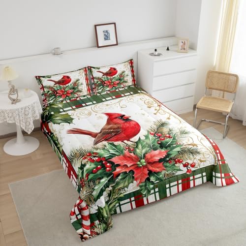 Homewish Reversible Christmas Comforter Set King Size - Red, Green & Brown, All Season Bedding