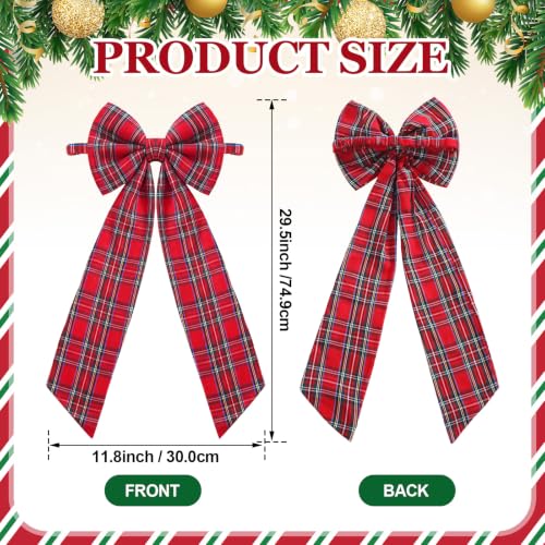6pcs Christmas Chair Bows Decorations, 12x30in, Red, Tartan