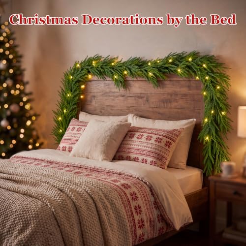 9 ft Real-Touch Norfolk Pine Christmas Garland, Prelit with 3 Light Modes