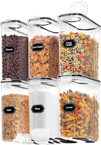Skroam 6 Pack Airtight Food Storage Containers with Lids, 4L Pantry Dispensers & Labels