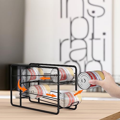 Black 4 Pack Can Organizer for Pantry - Stackable Soda Dispenser Rack