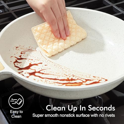 12.5 Inch Ceramic Nonstick Frying Pan Skillet - White, Induction Compatible