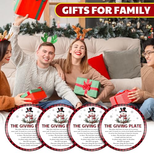 Snowman Christmas Giving Plate Set 4 Pcs with Poem 10x10 Inch Holiday Tableware