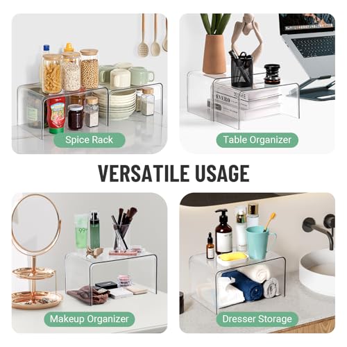 Set of 4 Clear Stackable Cabinet Shelf Organizers - Kitchen Storage