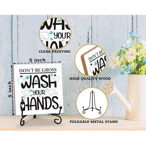 Rustic Wooden Plaque Sign, 'Don't Be Gross Wash Your Hands', Farmhouse Home Office Bathroom Restroom Toilet Desk Shelf Decorations -02