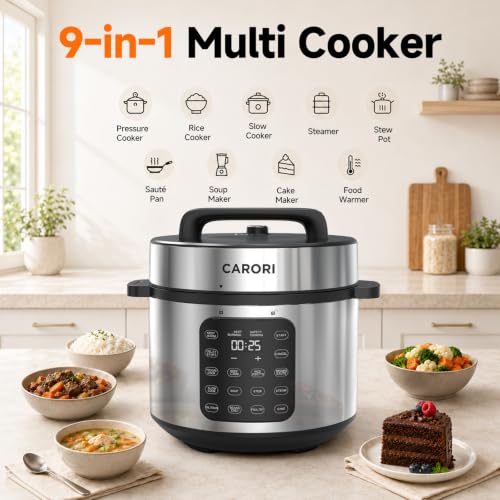 Carori 8Qt Electric Pressure Cooker 9-in-1 Multifunction with Touchscreen - Silver