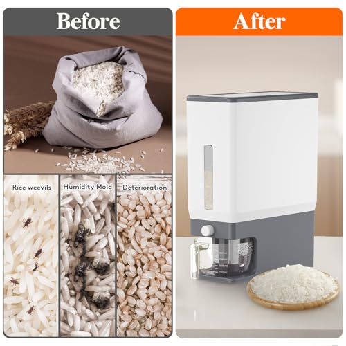 Light Grey 25 Lb Rice Container with One-Press Dispenser & Measuring Cup