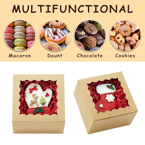 100pcs Cookie Boxes 4x4x2.5 Inch Bakery with Window Dessert Box