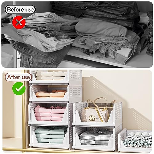 4 Pack Folding Closet Organizers Storage Bins - Stackable Plastic Drawer Baskets - White 4L - Variation of THIS listing