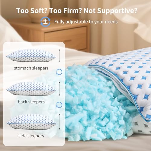 Queen Cooling Memory Foam Pillow Set of 2 - Adjustable Support, Hygienic Cover, LOVELYREST