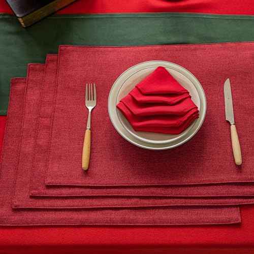 Home Brilliant Red Napkins Cloth Napkins 17 x 17 Inch Solid Washable Polyester Dinner Napkins Set of 12 Great for Weddings Parties Christmas Holiday Dinner, Red