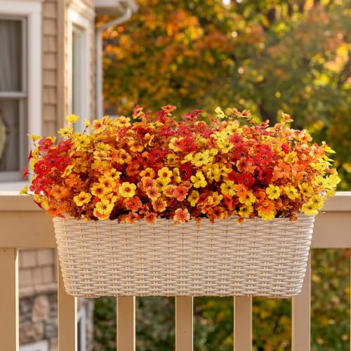 Artificial Fall Flowers for Outdoor Garden Decor - Sunset Orange, 36 Bundles