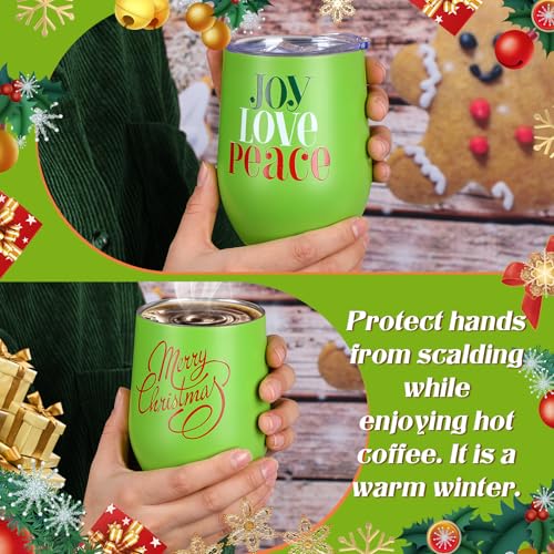 Uiifan 10 Pack Green Christmas Tumblers 12oz Stainless Steel Travel Mugs with Lids & Straws