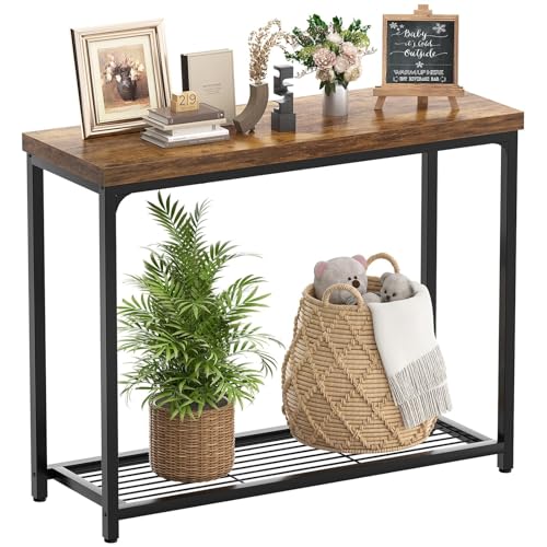 32-Inch Industrial Console Table with 2-Tier Storage - Oak Grey